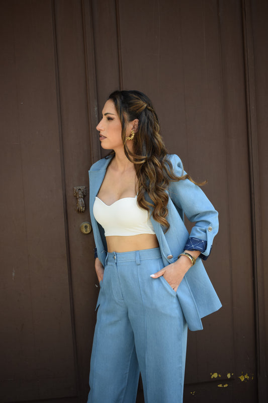 CONJUNTO BLAZER E CALÇA PANTALONA AZUL