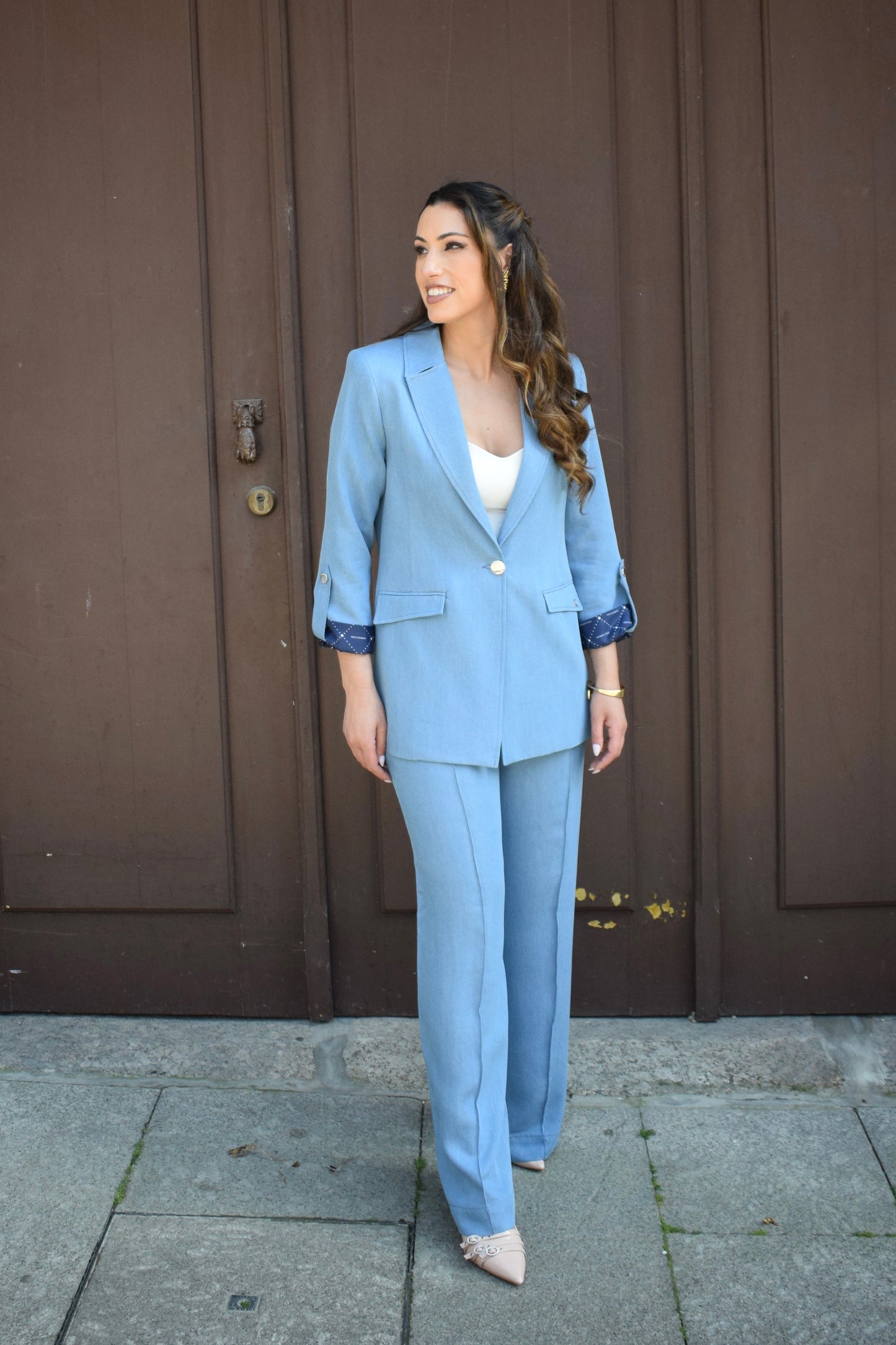 CONJUNTO BLAZER E CALÇA PANTALONA AZUL