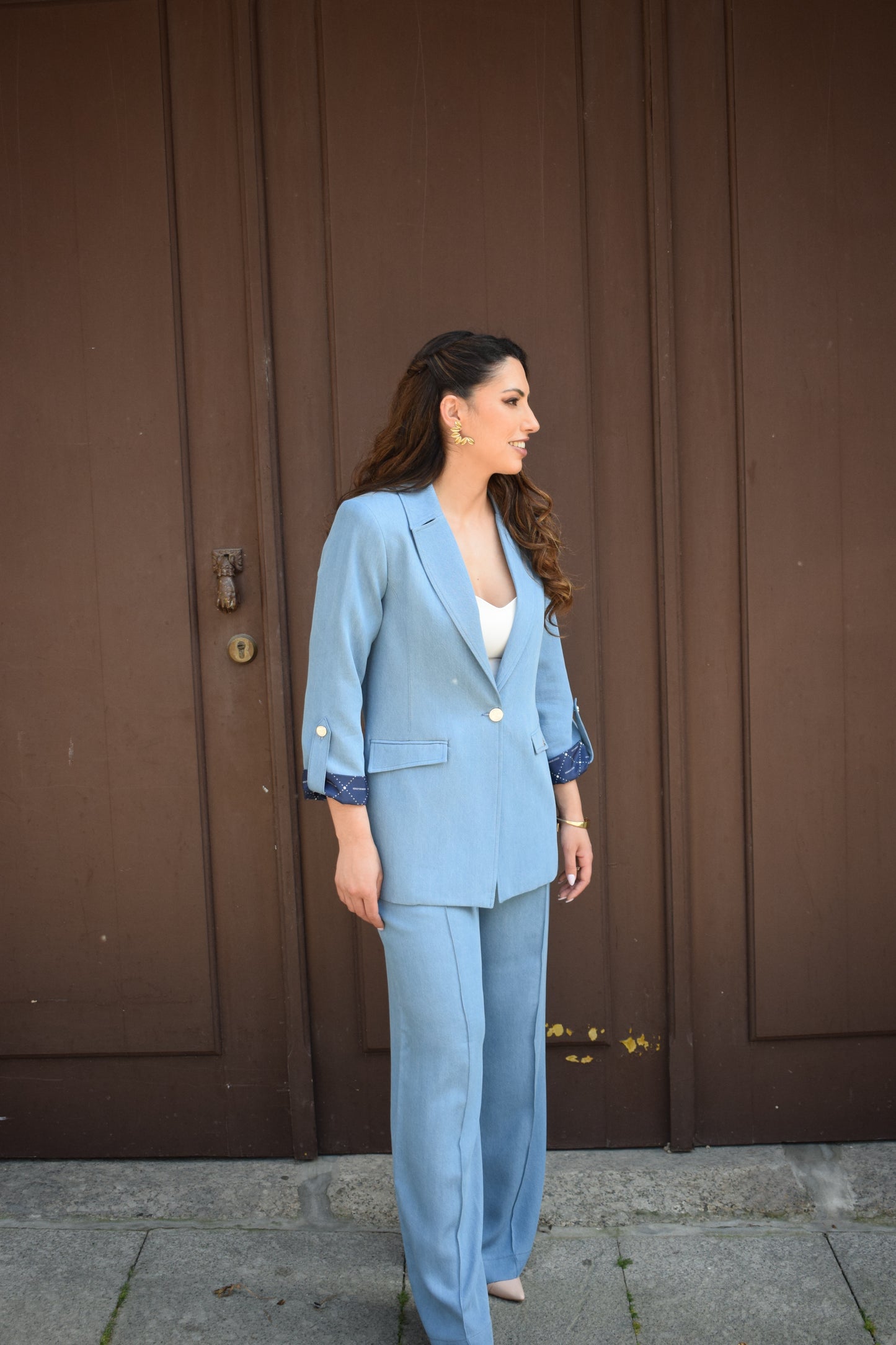 CONJUNTO BLAZER E CALÇA PANTALONA AZUL