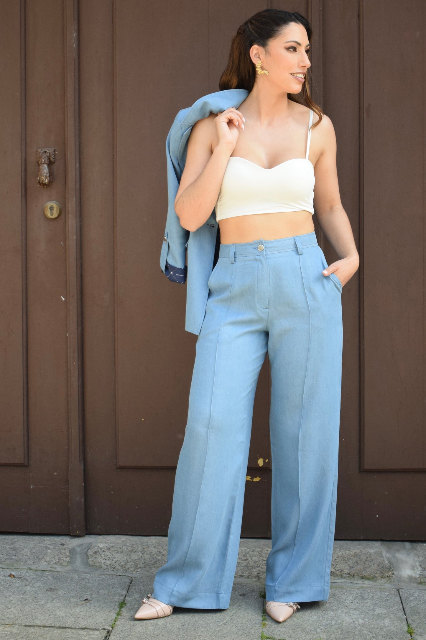 CONJUNTO BLAZER E CALÇA PANTALONA AZUL